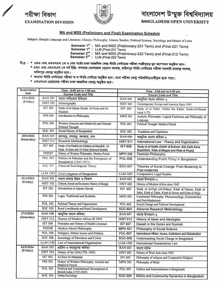 BOU MA/MSS Routine 2024- Download PDF 1 1