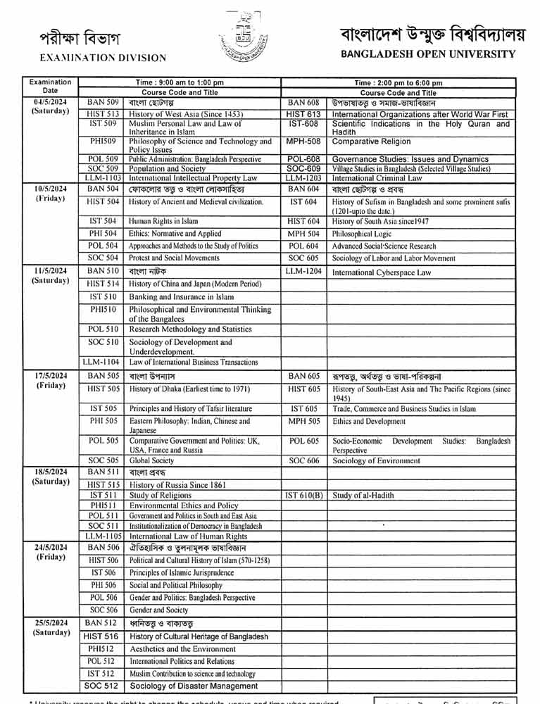 BOU MA/MSS Routine 2024- Download PDF 2 2