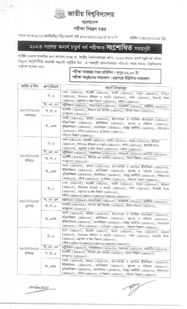 Honours 4th Year Routine 2025- PDF Download 2 Honours 4th Year Routine 2025 (Revised)- 1