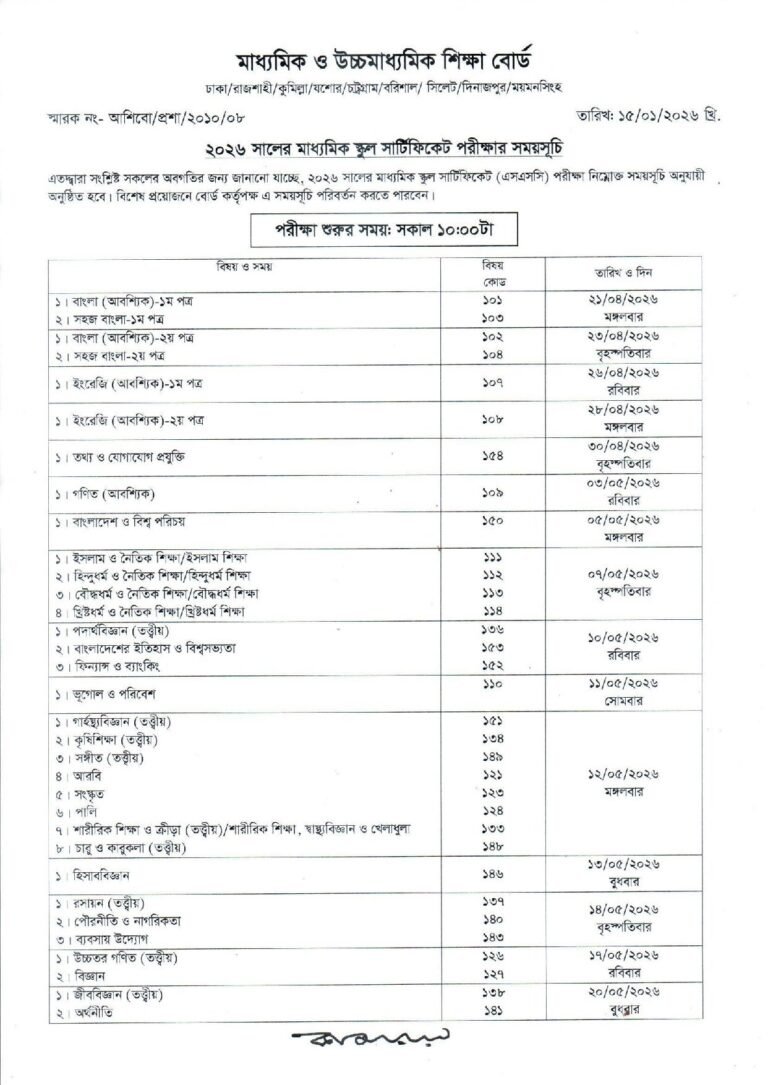 SSC Routine 2026 Published: Download PDF for All Education Boards